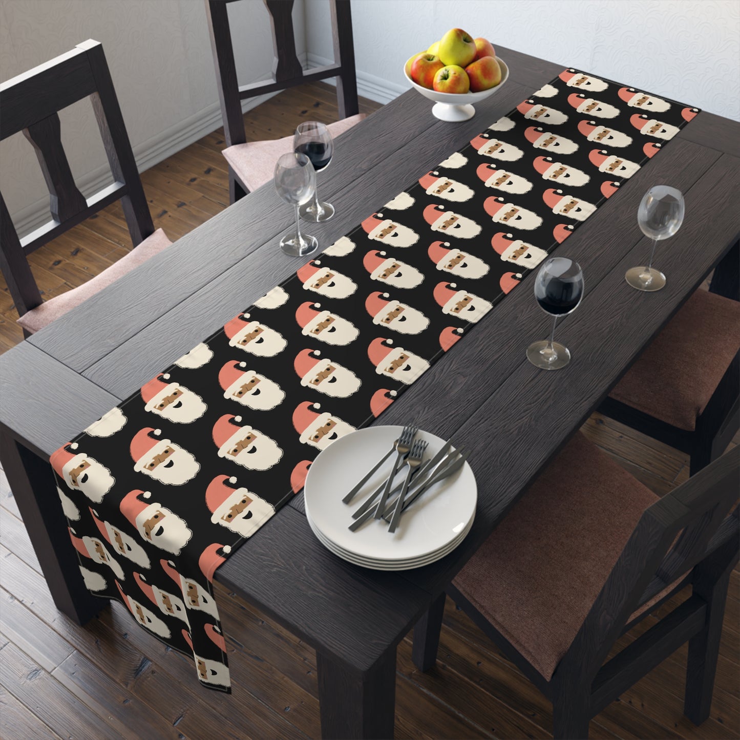 African American Santa Christmas Table Runner | Black