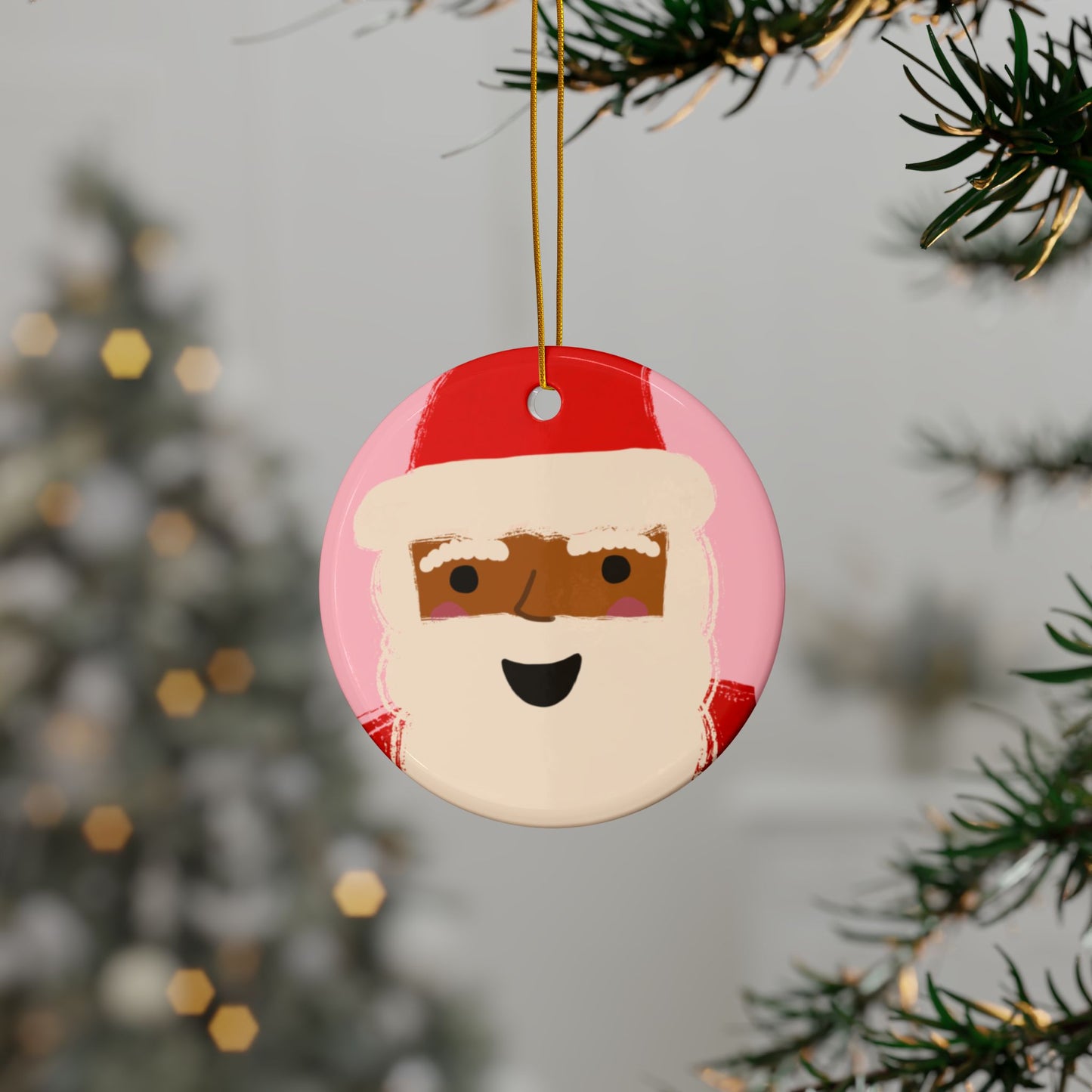 African American Santa Christmas Ornament | Pink