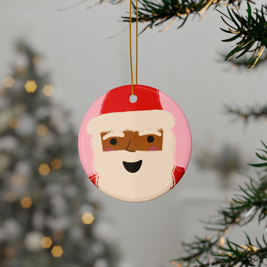 African American Santa Christmas Ornament | Pink