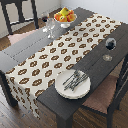 Whimsical Football Table Runner | Khaki Game Day Tailgate Party Decor | Cotton or Polyester