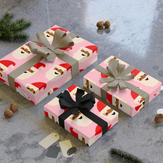 African American Santa Christmas Wrapping Paper | Pink