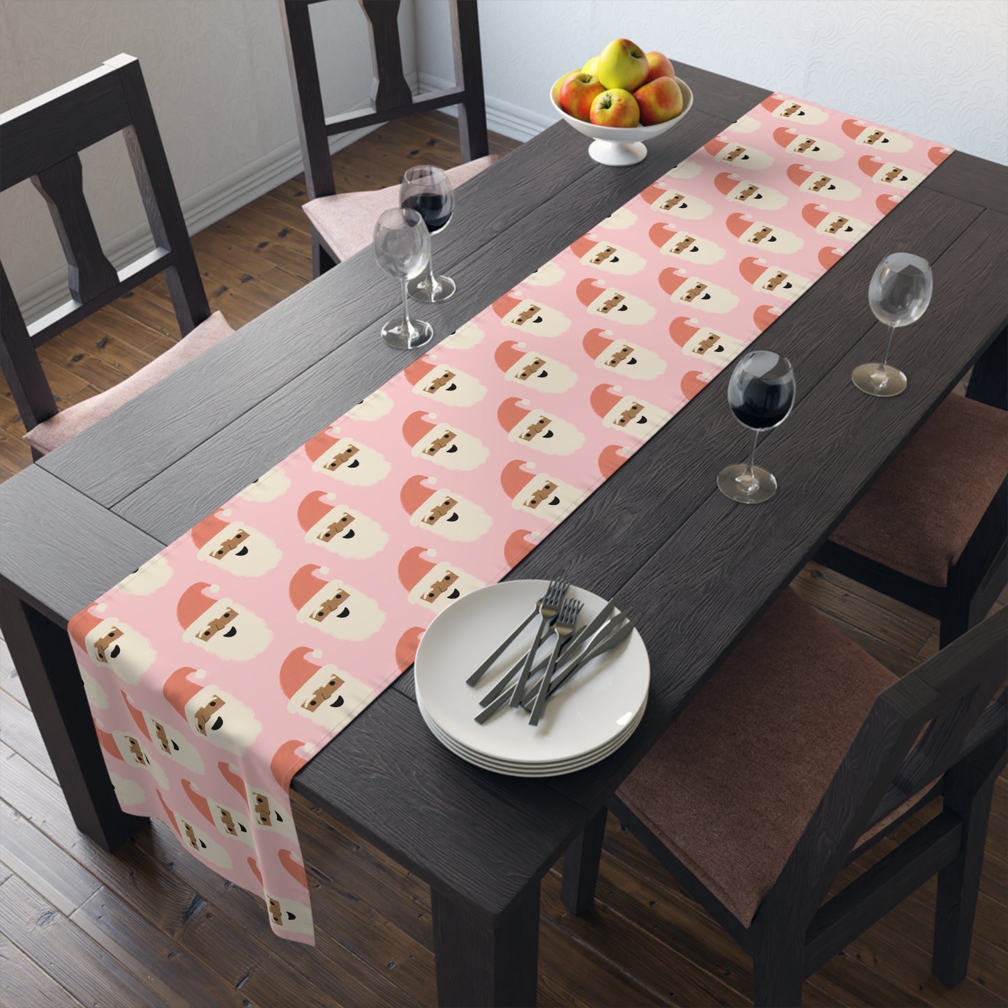 African American Santa Christmas Table Runner | Pink
