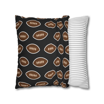 Hand-Drawn Football Throw Pillow Cover | Black