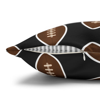 Hand-Drawn Football Throw Pillow Cover | Black