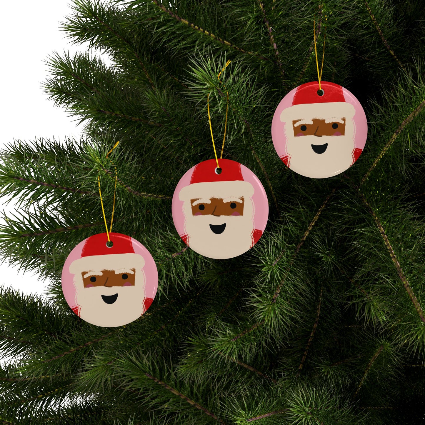 African American Santa Christmas Ornament | Pink