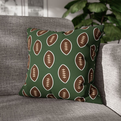 Hand-Drawn Football Throw Pillow Cover | Olive Green