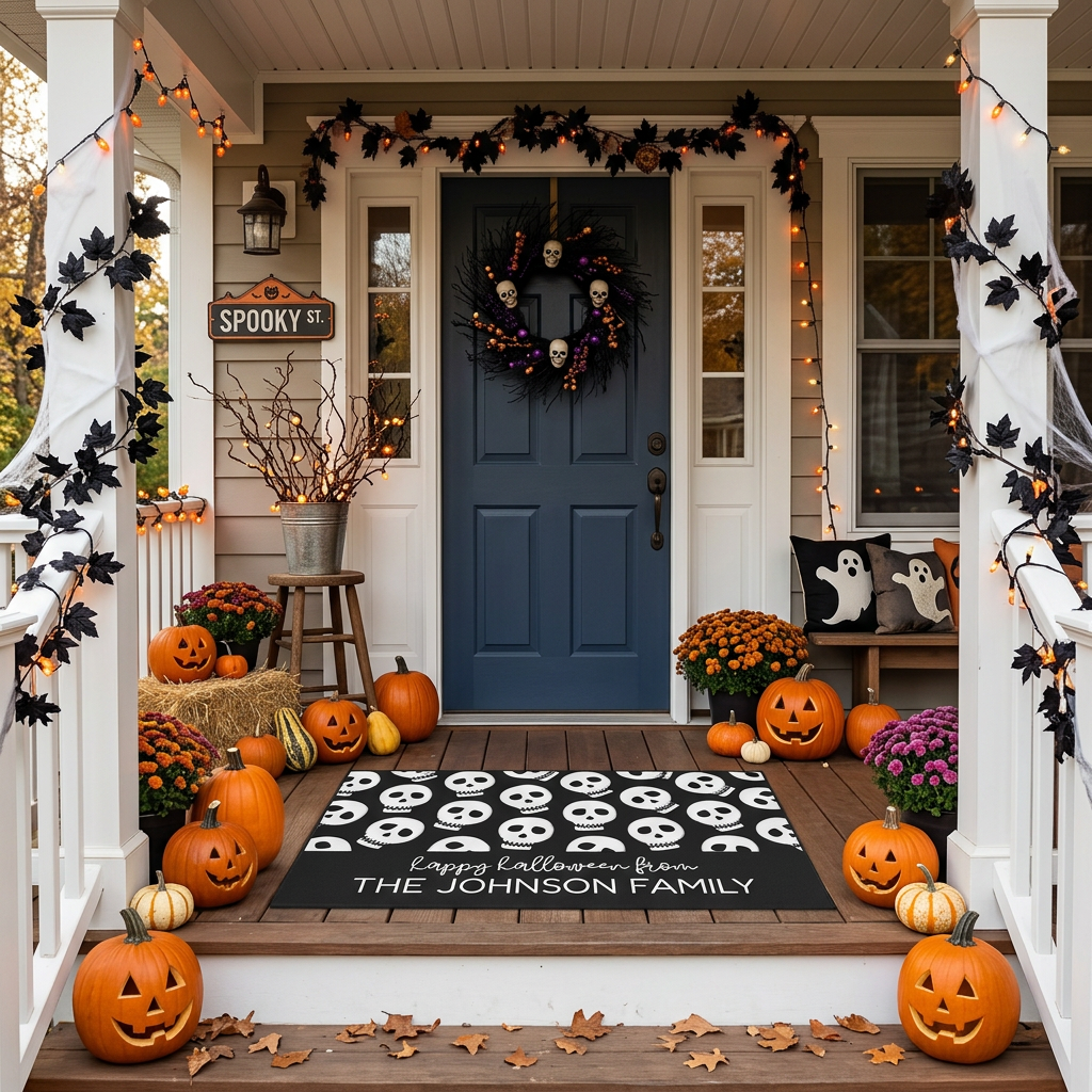 Custom Spooky Skull Halloween Doormat