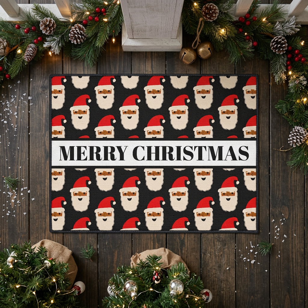 Black Santa Merry Christmas Doormat | Black