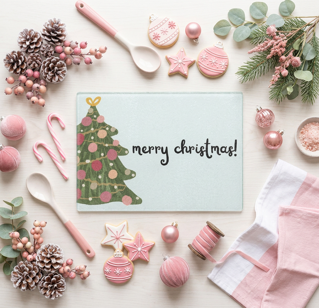 Whimsical Merry Christmas Tree Cutting Board (11.5" x 8")