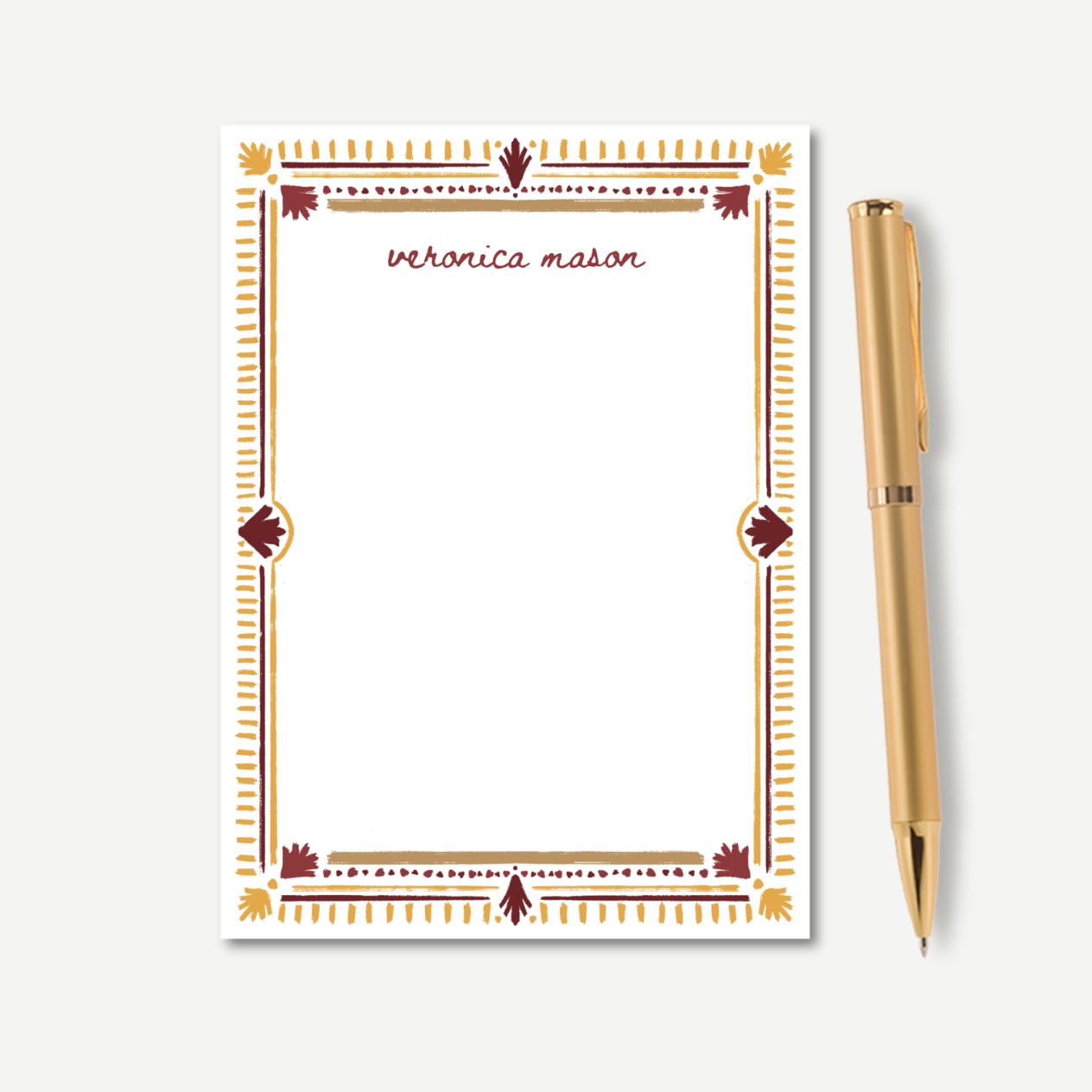 Personalized Art Deco Notepad | Crimson