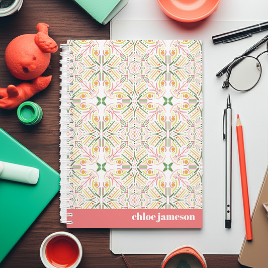 Custom Pink and Green Mosaic Notebook