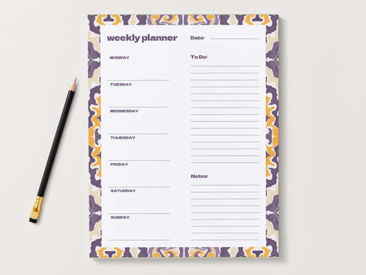Weekly Planner Notepad | Purple & Gold