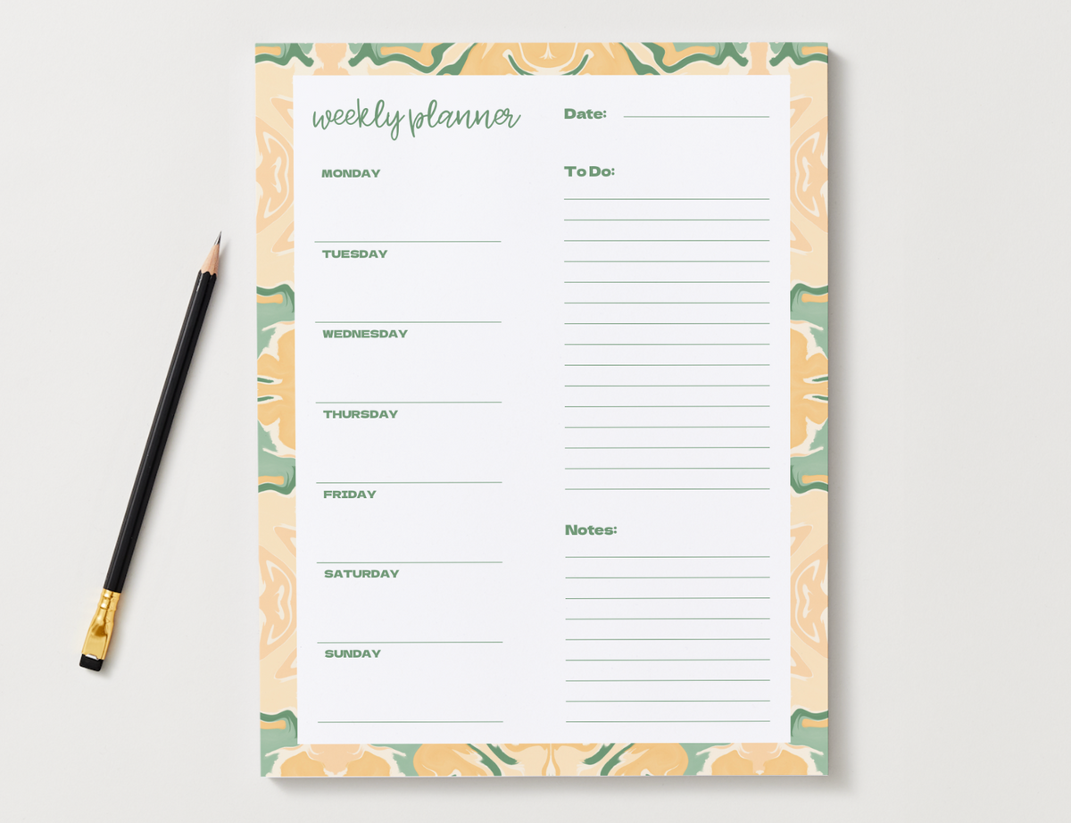 Floral Weekly Planner Notepad | Yellow & Green