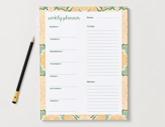 Floral Weekly Planner Notepad | Yellow & Green