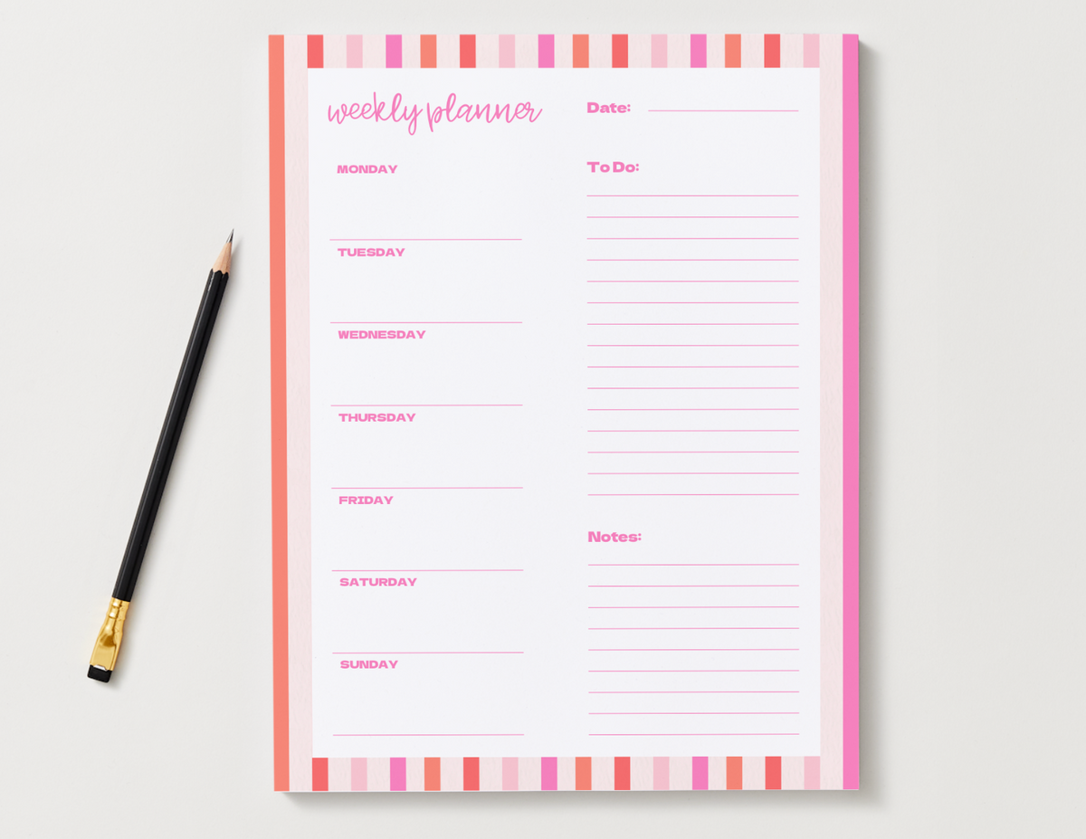 Striped Weekly Planner Notepad | Pink & Orange