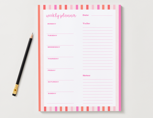 Striped Weekly Planner Notepad | Pink & Orange