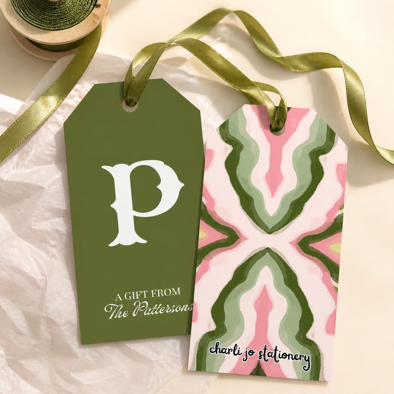 Olive Green Watercolor Gift Tag Set