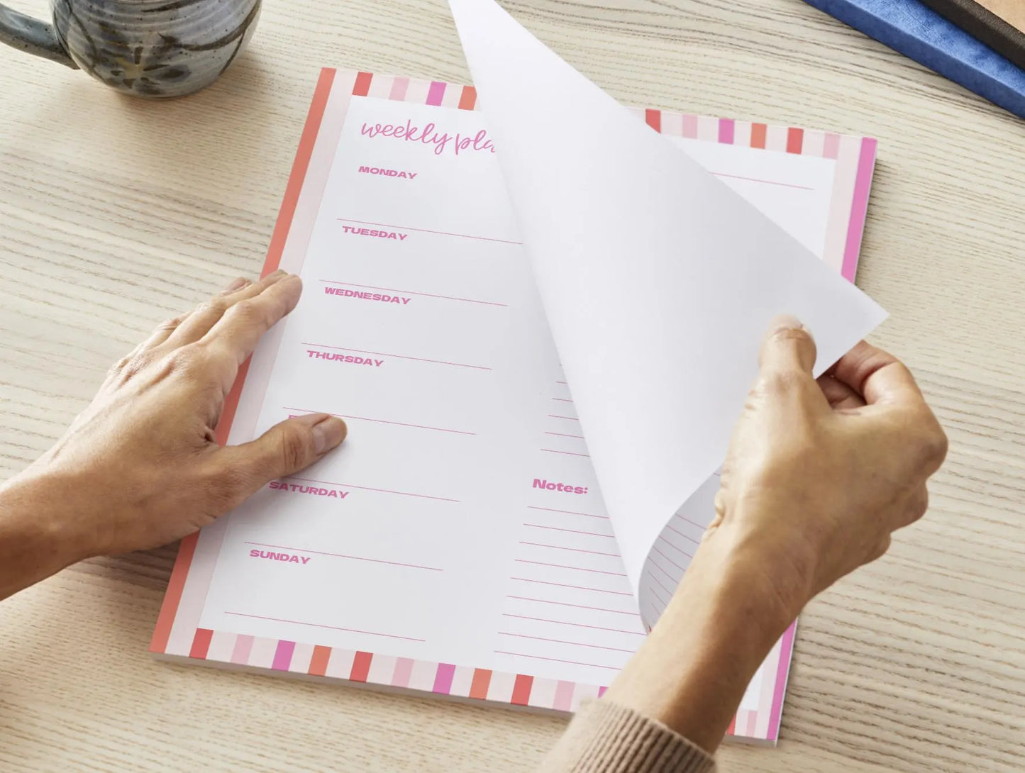 Striped Weekly Planner Notepad | Pink & Orange