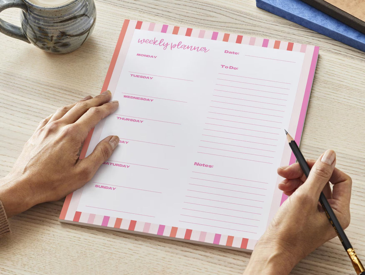 Striped Weekly Planner Notepad | Pink & Orange
