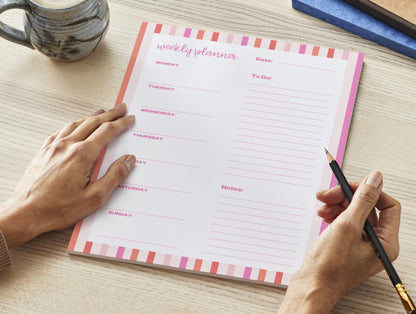 Striped Weekly Planner Notepad | Pink & Orange