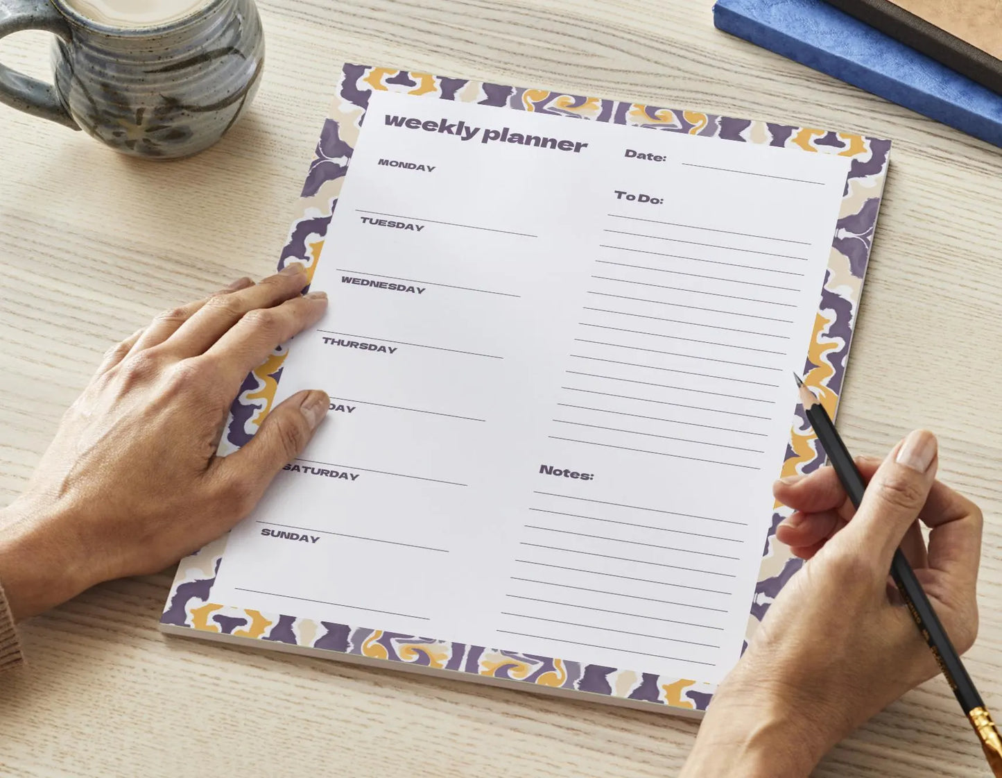 Weekly Planner Notepad | Purple & Gold