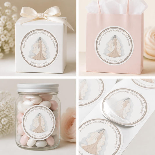 Bridal Shower Sticker Set in Beige